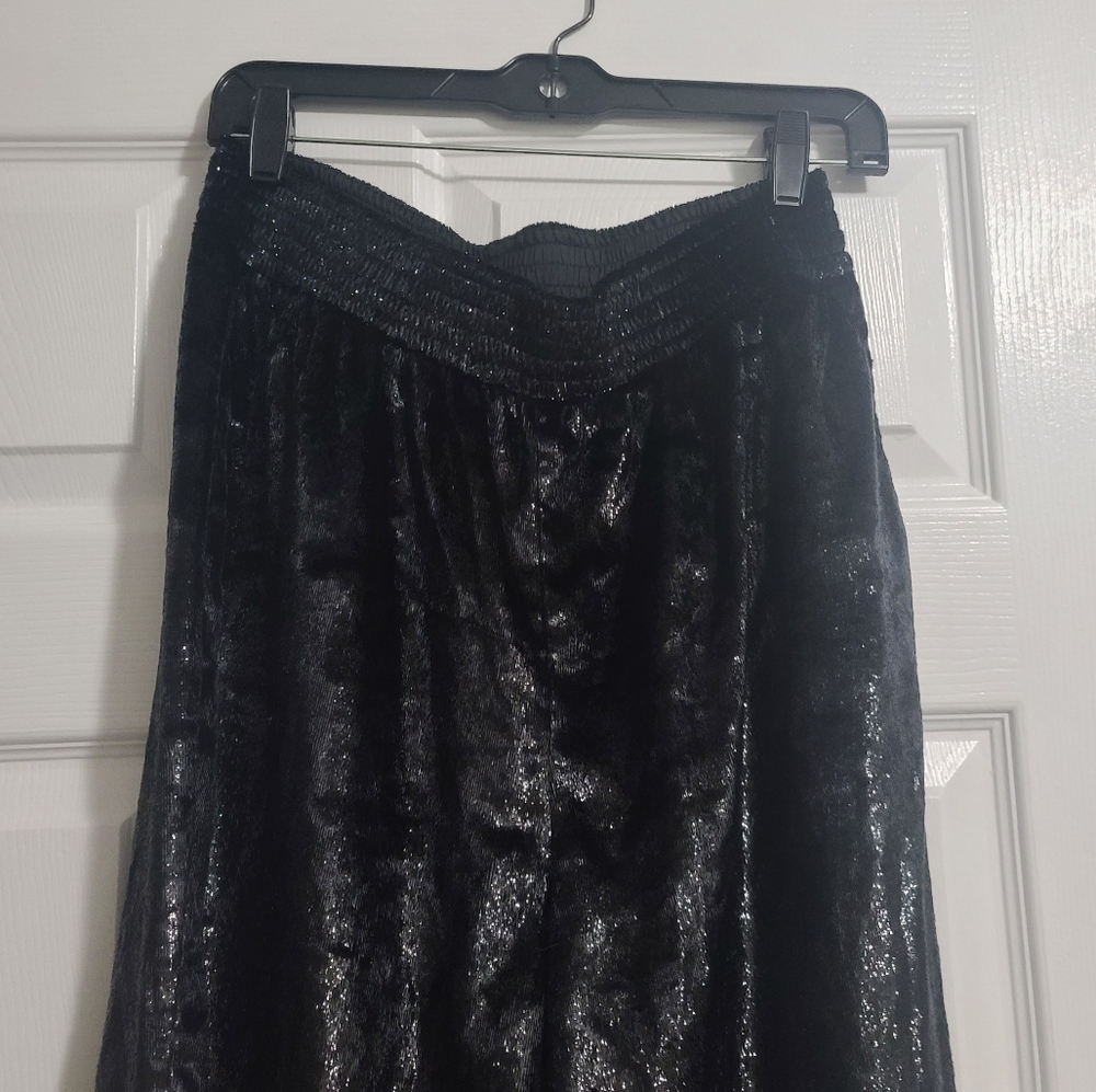 7 For All Mankind Luxe Jogger in Black Shine Size M  Festive Shiny Party Pant - Picture 9 of 14